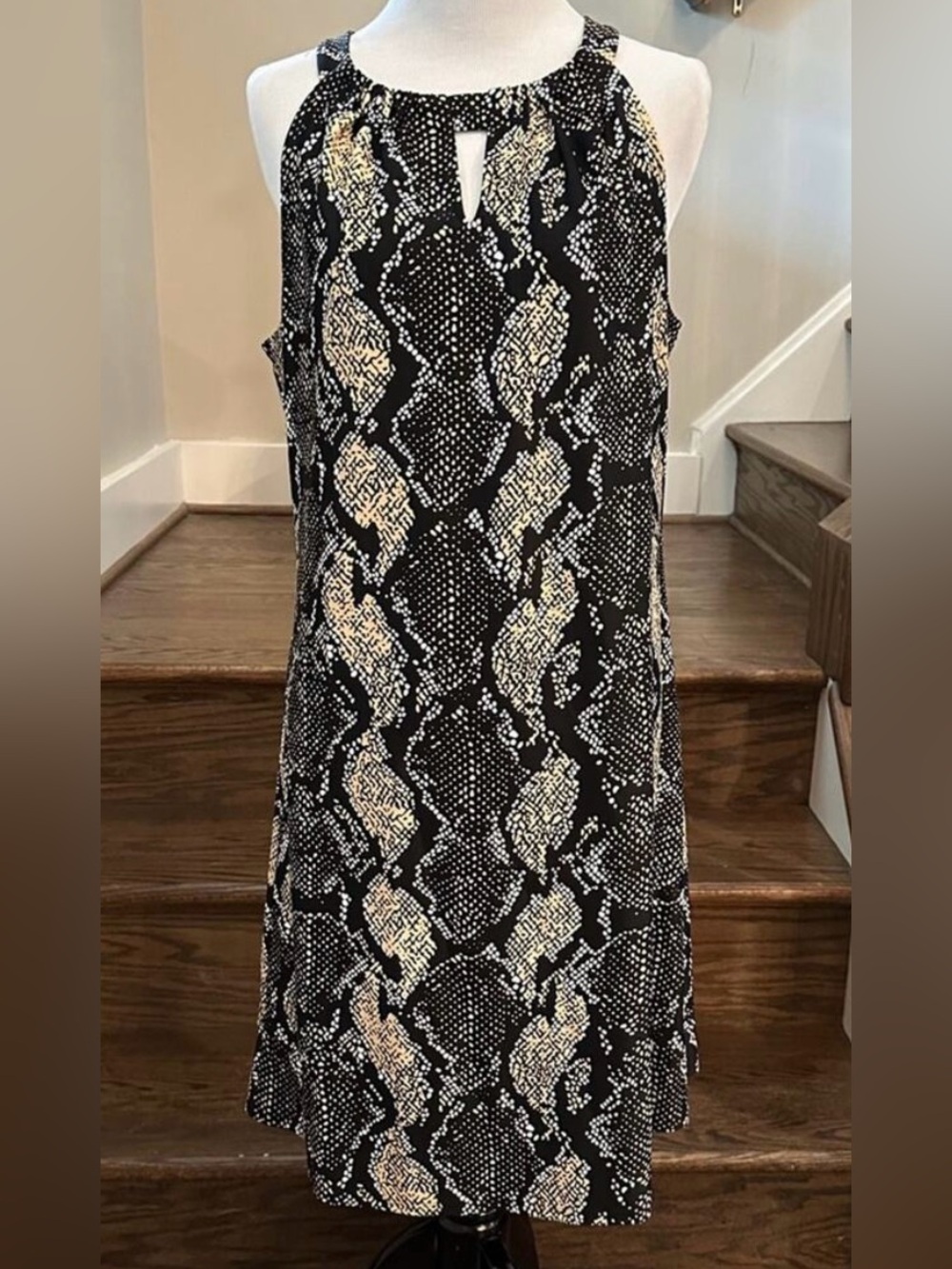 Jude Connally Lisa Halter Snakeskin Print Dress in Black Sand Womens XS Summer